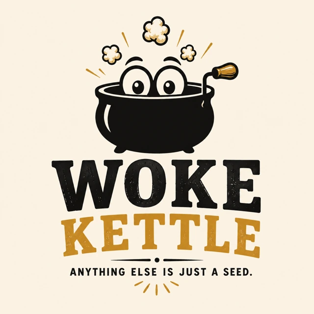 Woke Kettle's illustrated popcorn kettle badge
